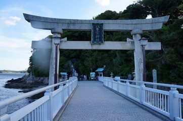 Fototapeta premium Photograph of Yaotomi Shrine and Mikawa Bay. Yaotomi Shrine is also called Takeshima Benten.
