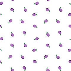 Fruit pattern. Seamless pattern of little plums in flat style on a white background. Vector 8 EPS.