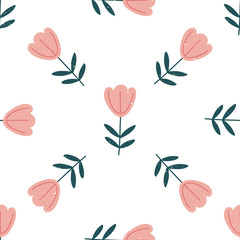Flowers hand drawn seamless vector fill. Cute childish drawing. Baby wrapping paper, textile, vector illustration