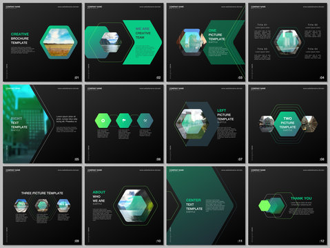 Minimal brochure templates with colorful hexagonal design background, hexagon style pattern. Covers design templates for square flyer, leaflet, brochure, report, presentation, advertising, magazine.