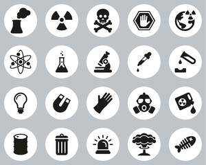 Nuclear Power Plant Icons Black & White Flat Design Circle Set Big