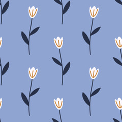 Tulips hand drawn seamless vector fill. Cute childish drawing. Baby wrapping paper, textile, vector illustration