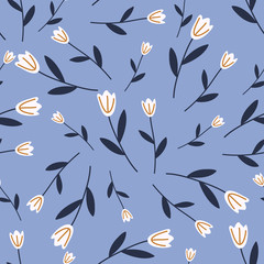 Tulips hand drawn seamless vector fill. Cute childish drawing. Baby wrapping paper, textile, vector illustration