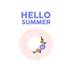 Hello Summer vector print, hand drawn hat and flowers. Print for T-shirts, kids book, notebook etc..