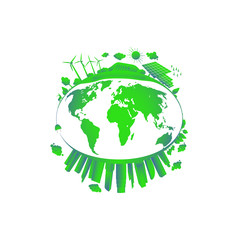 Green city concept. Solar and wind power. Green sustainable energy, ecology development environment, sustainable development concept.