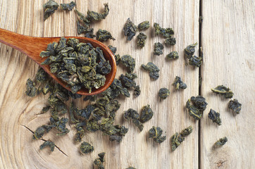 Dried leaves of green tea