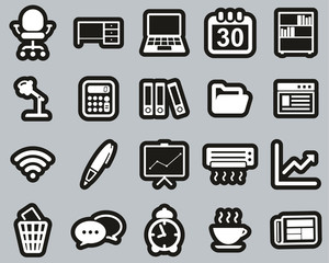 Office & Office Equipment Icons White On Black Sticker Set Big