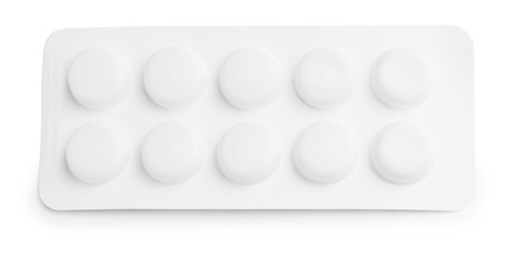 Blister pack with pills on white background