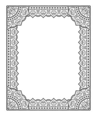 Frame in eastern tradition. Stylized with henna tattoos decorative pattern for decorating covers for book, notebook, casket, magazine, postcard and folder. Flower mandala in mehndi style.