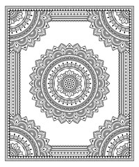Frame in eastern tradition. Stylized with henna tattoos decorative pattern for decorating covers for book, notebook, casket, magazine, postcard and folder. Flower mandala in mehndi style.