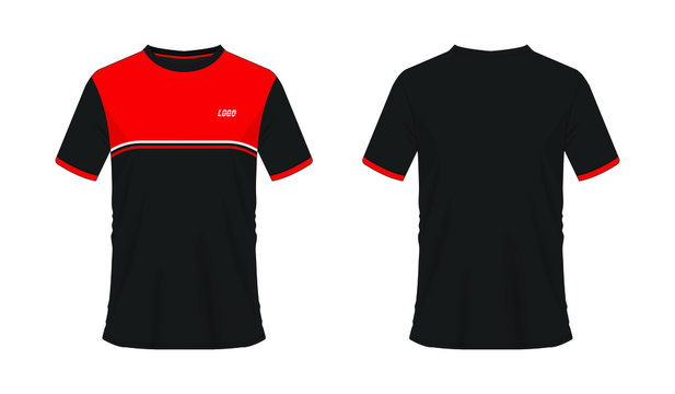 T-shirt red and black soccer or football template for team club on white background. Jersey sport, vector illustration eps 10.