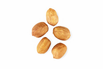 Dried raw peanuts isolated on white background with clipping path
