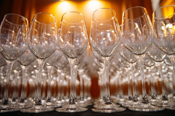 Empty wine glasses in warm color