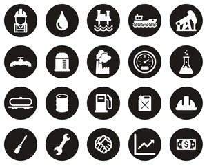 Oil Industry Or Offshore Oil Platform Icons White On Black Flat Design Circle Set Big