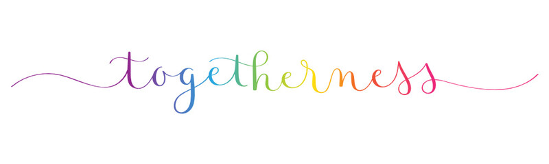 TOGETHERNESS rainbow-colored vector brush calligraphy banner with swashes