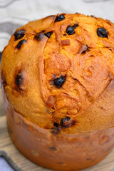 Traditional Italian sweed bread for Christmas panettone with raisins and lemon zest from Milan
