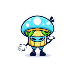 cartoon blue mushroom ninja stand woth sword