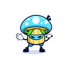 cartoon blue mushroom ninja use one sword on back