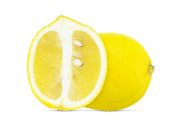 Fresh whole and sliced half lemon isolated on white background with clipping path