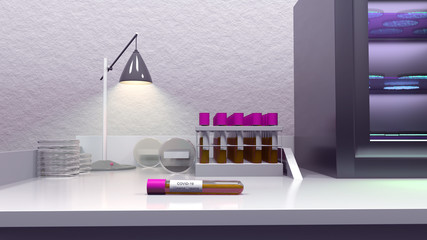 Corona virus laboratory 3d render. Covid -1 9 test positive