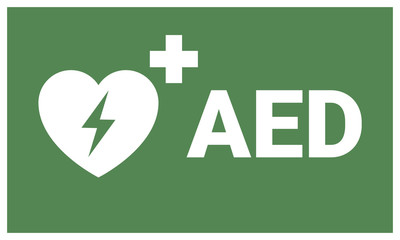 AED sign. Emergency first aid defibrillator sign sticker