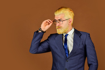 Leadership concept. Well groomed ceo head of department. Office worker. Businessman lifestyle....