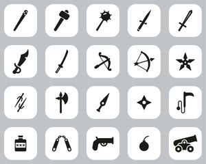 Old Weapons Or Ancient Weapons Icons Black & White Flat Design Set Big