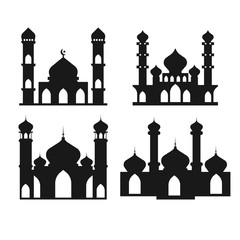 a collection of mosques in silhouettes with doors and windows. Muslim place of worship.