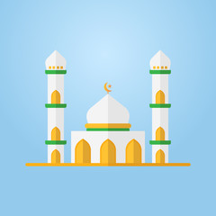 Illustration of a mosque with a flat style. Mosque building with a tower. Muslim place of worship.