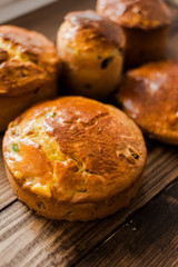 Delicious easter bread cake on wooden background. homemade bread to a traditional easter feast