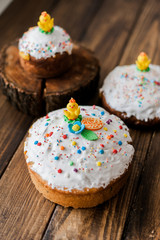 Delicious easter bread cake on wooden background. homemade bread to a traditional easter feast