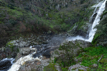 Fototapeta na wymiar Waterfall of Pozo de los Humos, Salamanca province, Spain