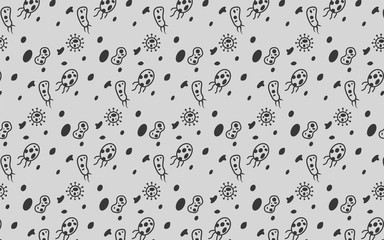Bacteria viruses background pattern in monochrome.