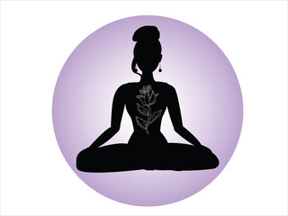 Fototapeta na wymiar Woman silhouette in lotus position with flower, vector illustration