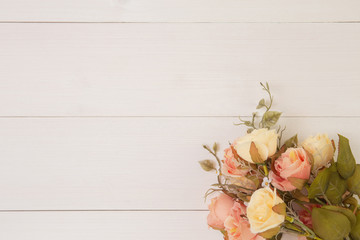 Beautiful flower on wooden background with romantic, mother day or valentine day with pastel tone,...