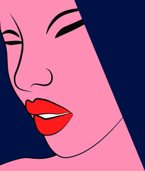 Close up woman face with red lips