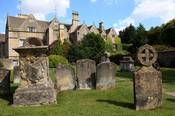 Bibury (England), UK - August 05, 2015: The cemetery in Bibury village, Gloucestershire, England, United Kingdom.