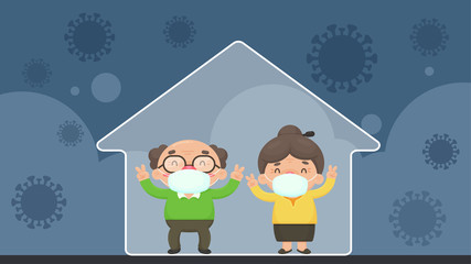 Social distancing. Elderly who must be confined to the house to prevent corona virus infection.