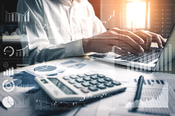 Big Data Technology for Business Finance Analytic Concept. Modern graphic interface shows massive...