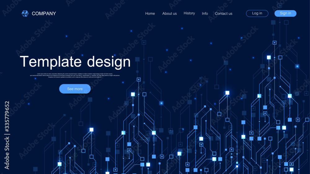 Poster Landing page tech background with abstract circuit board textures. Geometric abstract background with lines circuit board . Website template design. Vector illustration.