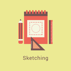 graphic designer items and tools, office various objects and equipment