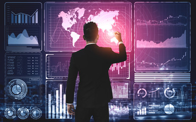 Big Data Technology for Business Finance Analytic Concept. Modern graphic interface shows massive...