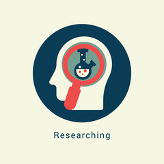 Researching icon concept with human head