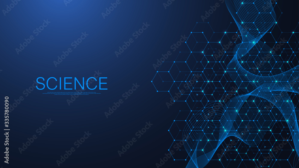 Aufkleber Technology abstract lines and dots connect background with hexagons. Hexagons connection digital data and big data concept. Hex digital data visualization. Vector illustration.