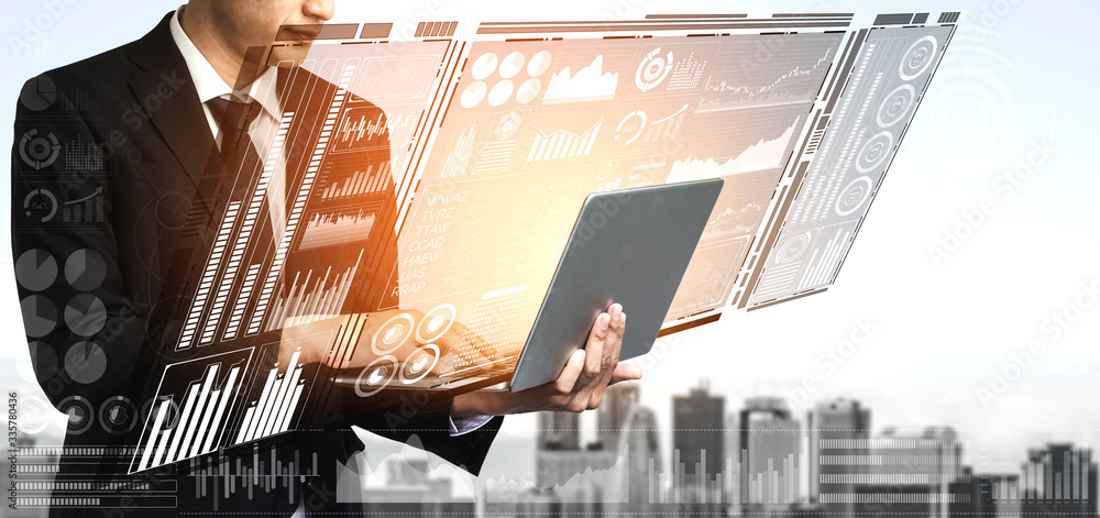 Poster data analysis for business and finance concept. graphic interface showing future computer technology