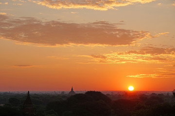 Landscape Nature of many ancient pagoda on the field in the morning with sunrise at Bagan , Mandalay , Myanmar is best famous landmark  for Historical Travel and Sightseeing in Asian