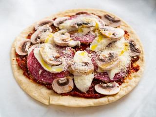 Margherita pizza on wooden background
