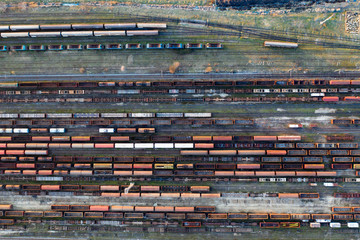 Industrial conceptual scene with trains. Top view.