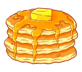 stack of pancakes with syrup and butter