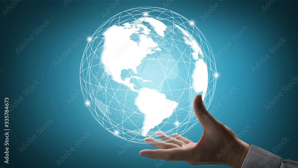 Poster The modern creative telecommunication and internet network connect in smart city. Concept of 5G wireless digital connection and internet of things future.